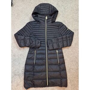 MICHAEL KORS Women Black Packable Down Fill Hooded Long Puffer Coat XS